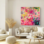 Living room with a colorful abstract painting on the wall