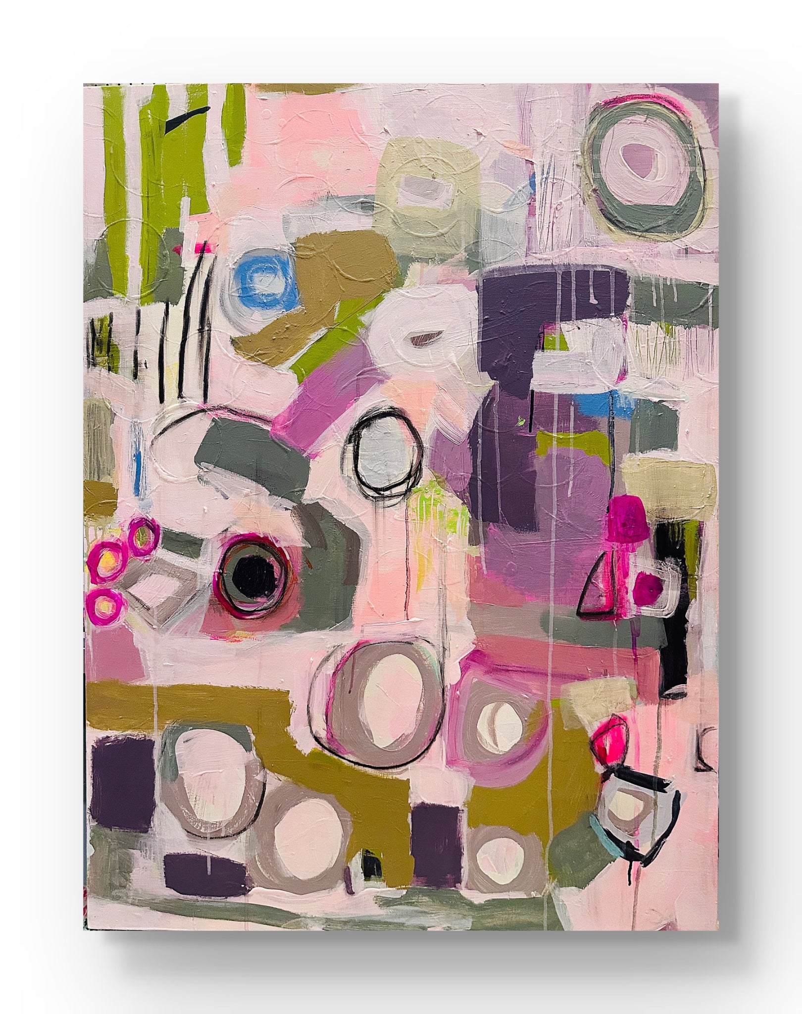 Abstract art painting with colorful geometric shapes on a white background
